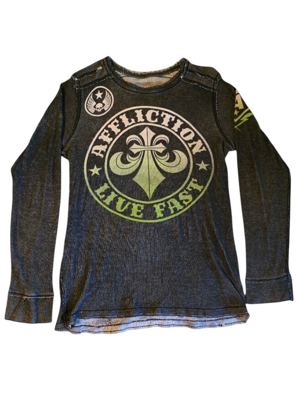 Affliction Kids Long Sleeve Tee - Black with Lime Graphic